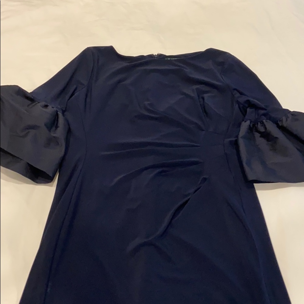Ralph Lauren navy dress with taffeta bell sleeves